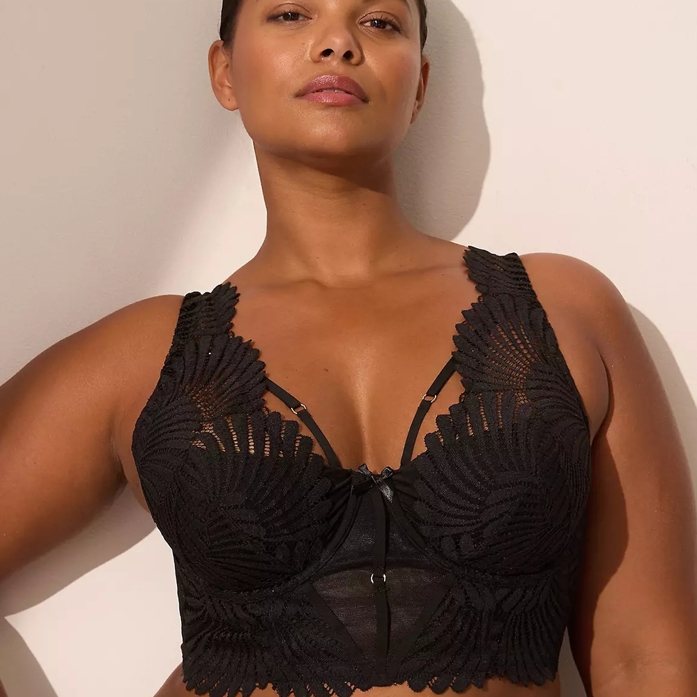 Lane Bryant Cacique French Balconette Bra 44DDD Lightly Lined with Lace Black